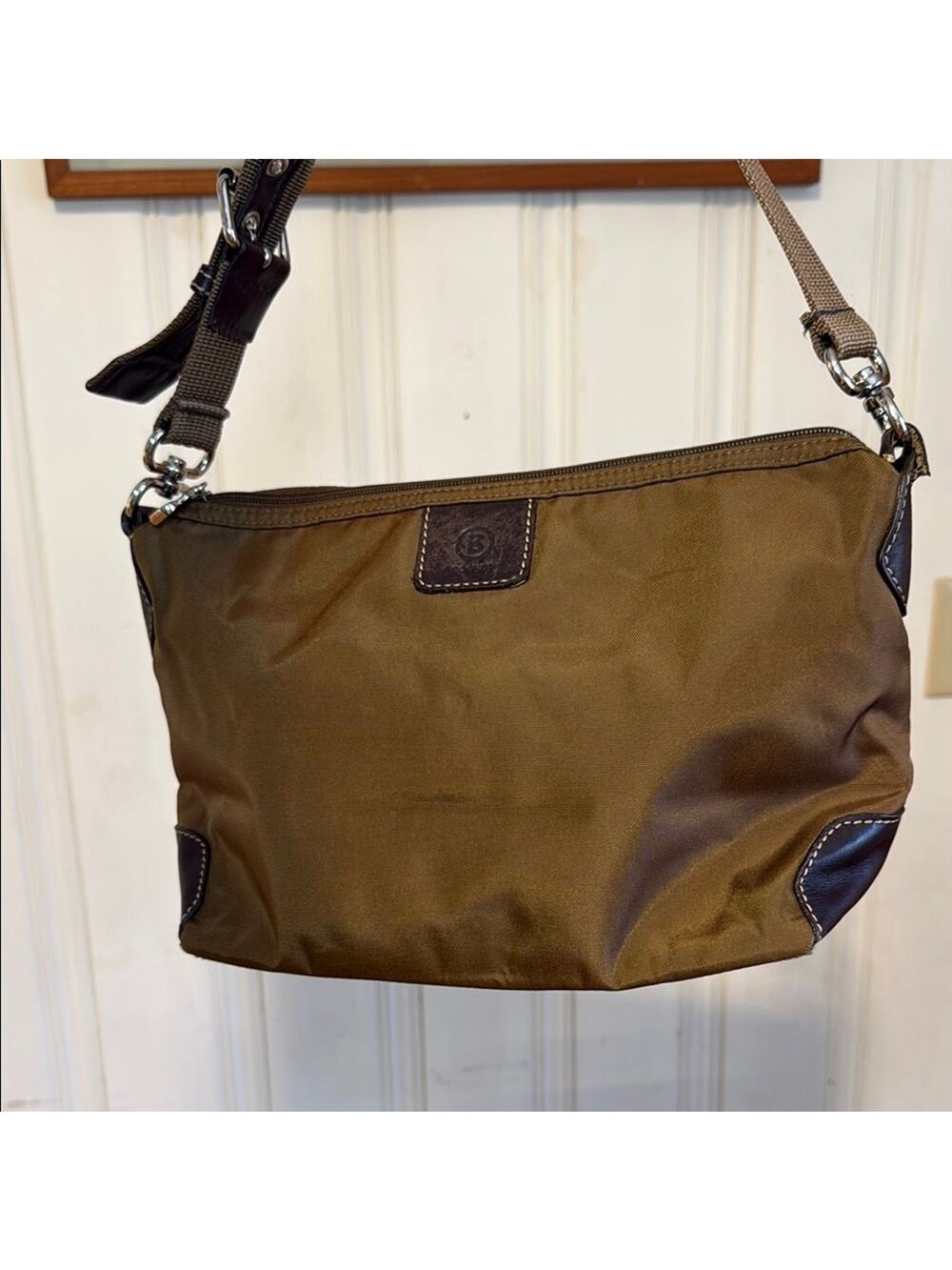 Bogner vintage brown nylon designer women’s mini shoulder bag purse vtg